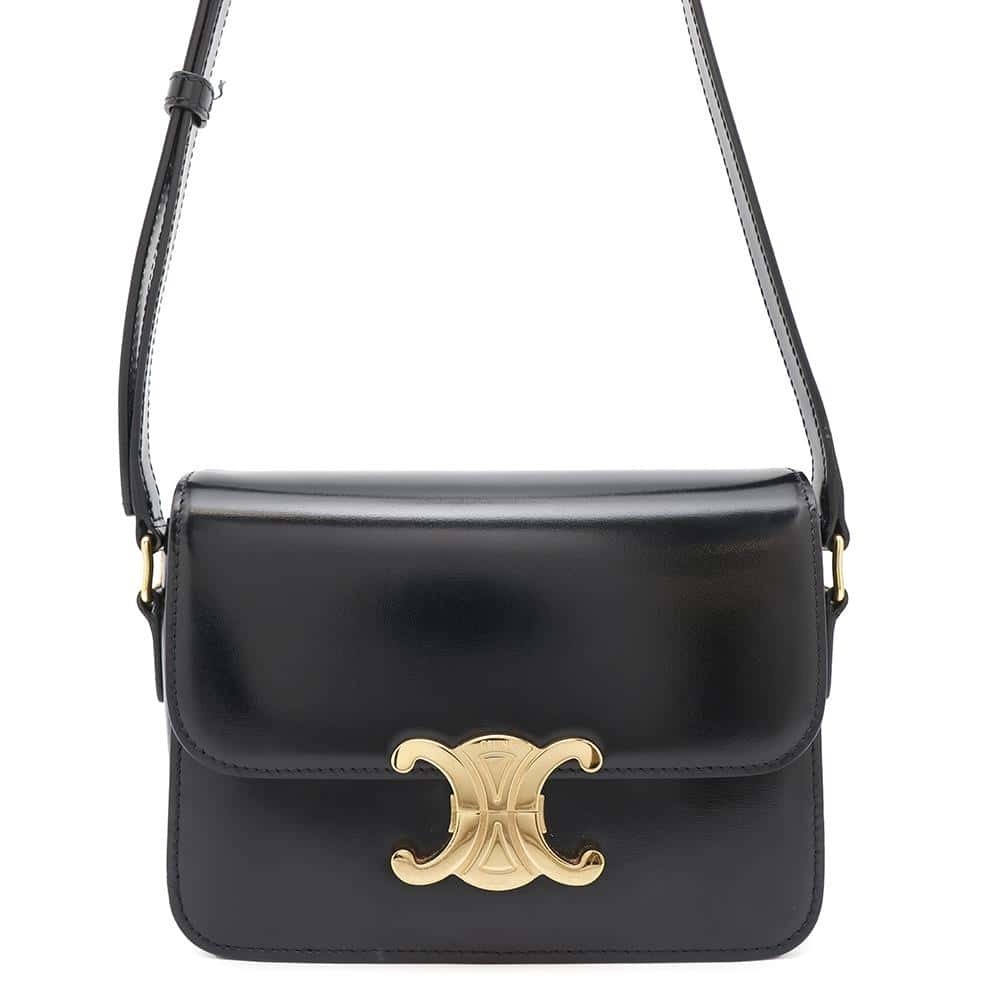 Celine Shoulder Bag Teen Triomphe Shiny Calf Leather Black